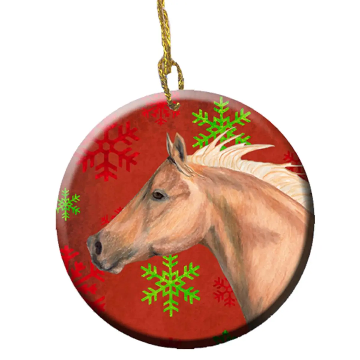 Horse Red Snowflakes Holiday Christmas Ceramic Ornament, 2.81 Dia