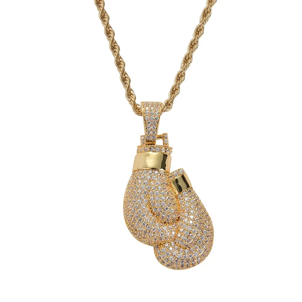 Hip Hop Men's Boxing Gloves Necklace High Quality Metal Ice Out Pendant Party Fashion Jewelry