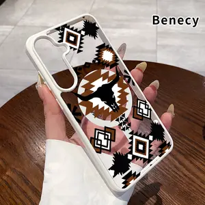 Magnetic Phone case Compatible with Galaxy S23 Ultra S24 Plus FE S25 S22+ Retro Western Cowboy Pattern Non-Yellowing Shockproof Soft Silicone Transparent Acrylic Cover Supports Wireless Charging