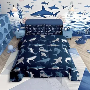 Boys Shark Bedding Set,Ocean Sealife Comforter Set for Kids Youth Teens,Under Sea Marine Life Duvet Insert,Underwater World Creature Bed Quilt