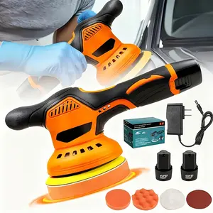 Corded handheld rechargeable car body repair tool, car polishing machine.Features multi-speed automatic polishing function, includes a rotating tool, ABS chassis, and comes with two lithium batteries, suitable for car detailing, polishing, and waxing