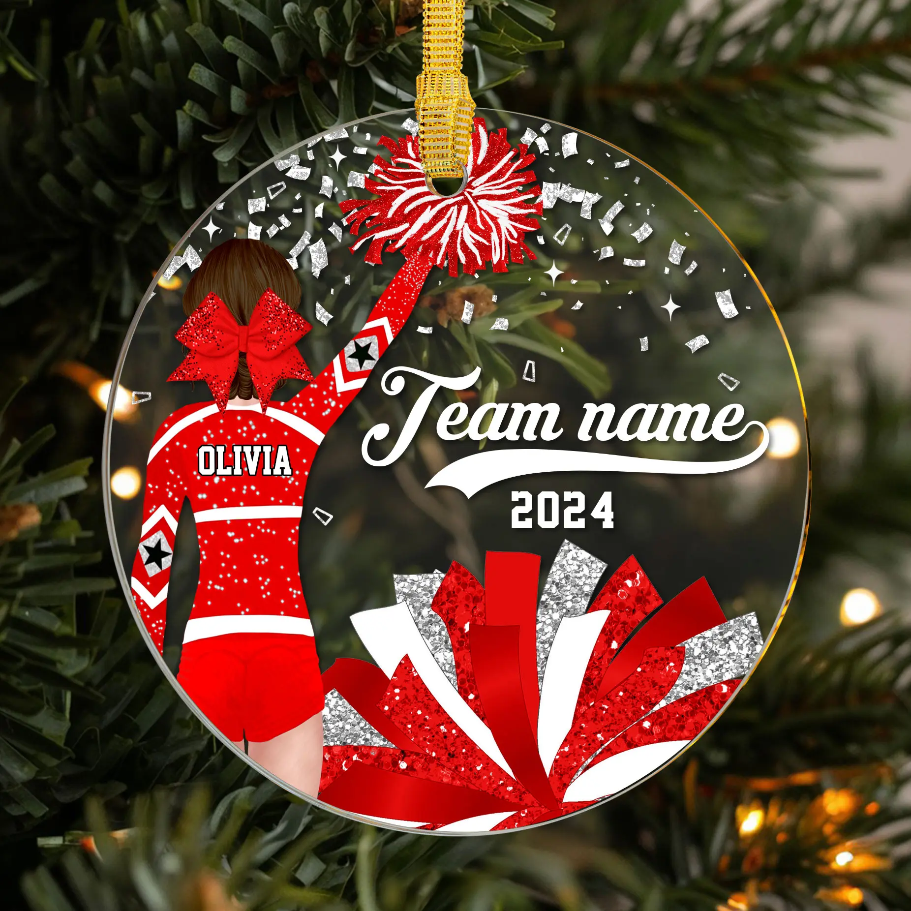 Personalized Cheerleader Christmas Ornament 2024, Celebrate Your Passion for Cheer with Custom Team Name, Add Your Name for A One-of-a-Kind Holiday Keepsake to Show Off Your Cheer Spirit