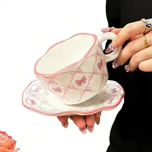 Cute Bow Ceramic Cup Set, Home & Office Use, Lovely Coffee Mug, Tea Cup, Perfect Gift for Women Friends