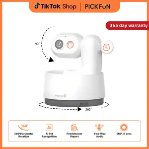 PICKFUN P0 AI Pet Camera with 2K Tracking, Auto Video Recording Editing & Smart Alerts, 360° Panoramic View with Night Vision, Two-Way Audio, Privacy Protection & Local Storage for Cat/Dog Monitoring remote