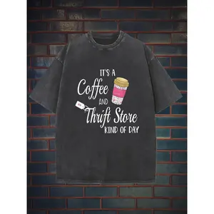 Women's 230G Cotton Short-Sleeve Round Neck Casual Streetwear T-Shirt - Washable, Coffee Shop Printed, Ideal for Outdoor Street Adventures, Great Gift for Friends & Family,summervibes