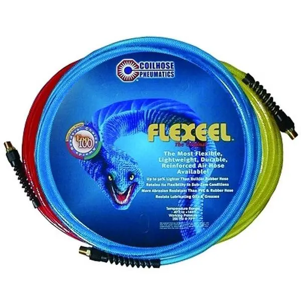 Coilhose Flexeel 1/4 inch x 100ft. Air Hose w/ 1/4-Inch MPT Reusable Strain Relief Fittings Flexible Hose Industrial