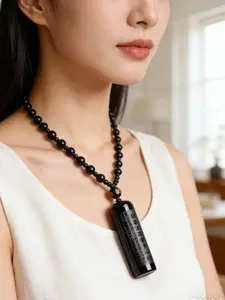1 piece of black obsidian Buddha pendant, necklace pendant of the Buddha of the Heart Sutra, pendant for men, women's pearl necklace, Spiritual