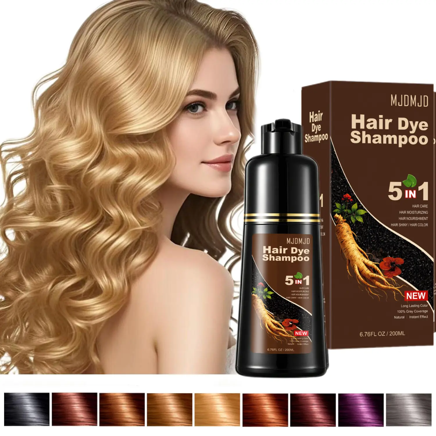 Blonde Brown Hair Dye Shampoo 5-in-1 Vegan Color for Gray Hair , Instant Hair Coloring Shampoo for Men and Women, Coverage Colors in 10-15 Mins, Easy to Use & All Hair Types & Root Touch Up, 200ml