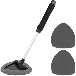 Window Cleaning Tool, Windshield Wiper Cleaner with Extendable Long-Reach Handle, 3 Washable  Microfiber Bonnets,  & Home Inside Interior Exterior Use - Lint Free (Grey)