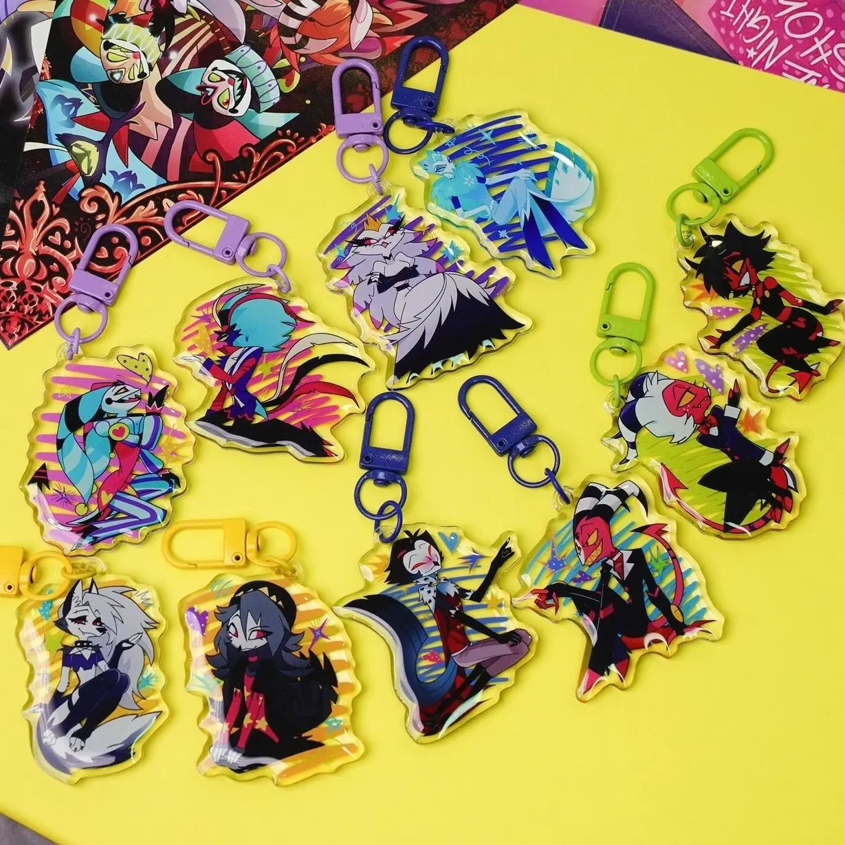 Helluva Boss Magnetic Heart Acrylic Keychains – Blitz,Stolas, Moxxie,Millie, Fizz,Asmodeus, Loona, Via and More – Anime Fan Keyring