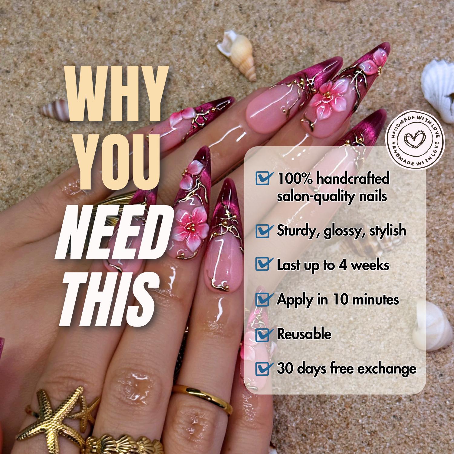 NailPhoria COASTAL BREEZE COLLECTION - SUMMER Handmade Press-On Nails | Reusable, Salon-Quality, Long-Lasting, Glossy Design