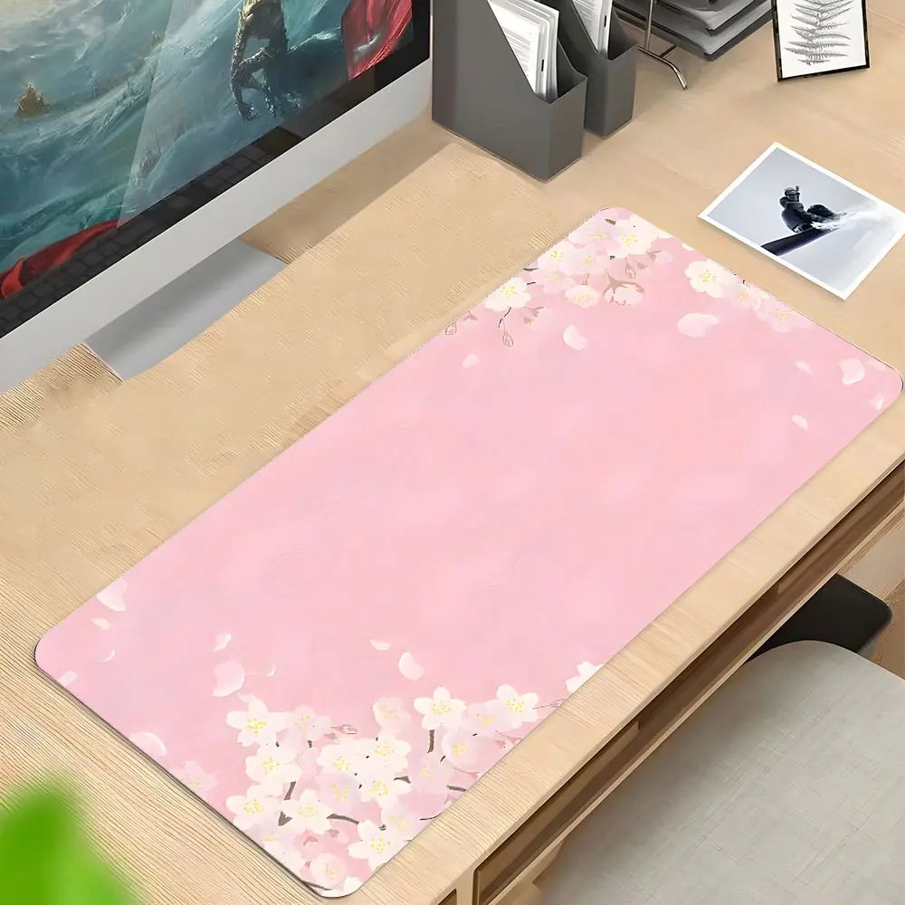 Cherry Blossom Large Gaming Mouse Pad,Aesthetic Desktop Drotection Pad,Desktop Accessories,Washable Rubber Pad Non-Slip Lock Edge Multi-Size Mouse Pad Suitable For Home Office,Good Gift for Family and Friends