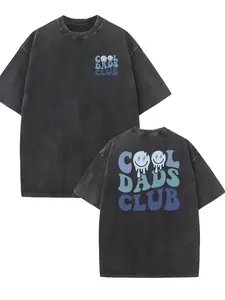 1pc Cool Dad Club Graphic T-Shirt - Vintage Style Washed Cotton, Double-Sided Print, Black with Blue & White Design, Casual Fit, Perfect Summer Gift for Men, Streetwear Fashion | Graphic Tee | Machine Washable