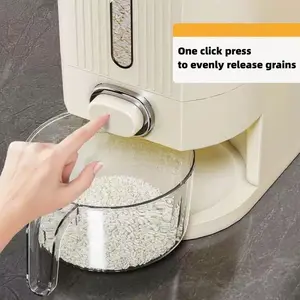 25 Lbs Rice Dispenser, Large Cereal Dry Food Storage Containers with Measuring Cup and Lid, Moisture Proof Airtight Food Dispenser Bucket for Rice, Corn, Coffee Bean, Grain, Soybean and Oatmeal, White