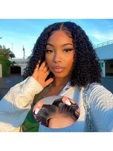 4x4 Wear And Go Glueless Bob Wig Human Hair Kinky Curly Lace Front Bob Wigs For Women Ready To Wear Short Curly Lace Closure Wigs Human Hair Pre Plucked Pre Cut 180 Density Natural Color No Glue Beginner Friendly