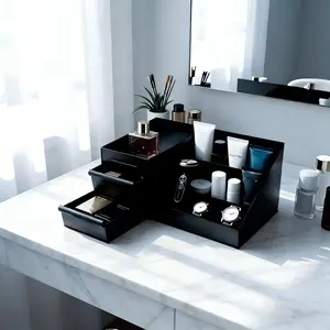 "See & Organize Everything! Clear Top Makeup Case with 2 Drawers & Brush Grids | Clutter-Free Vanity or Bathroom Countertop"