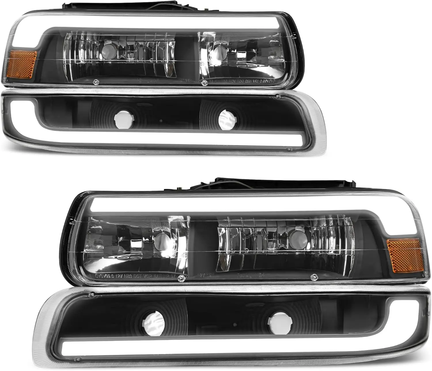 YITAMOTOR LED DRL Headlight Bumper Lamps Compatible with 1999-2002 Chevy Silverado, 2000-2006 Chevrolet Tahoe Suburban Black Housing（No bulbs） Truck Automotive Car Accessories Headlamps
