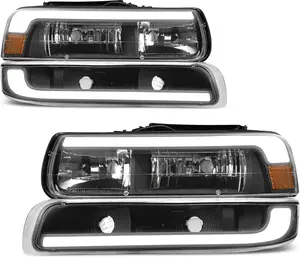 YITAMOTOR LED DRL Headlight Bumper Lamps Compatible with 1999 2000 2001 2002 Chevy Silverado 2000-2006 Chevrolet Tahoe Suburban Black Housing（No bulbs） Truck Automotive Car Accessories Headlamps