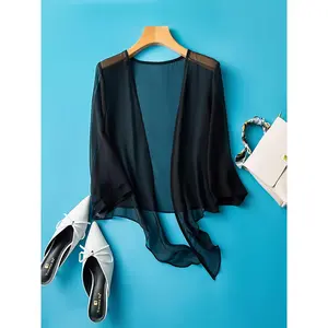ASD1 2026 Spring/Summer casual short chiffon shawl for women, suitable for pairing with dresses, a lightweight cardigan for petite women, a sun-protective top, made of easy-care fabric, soft and breathable, suitable for commuting to work, spring/summer ou