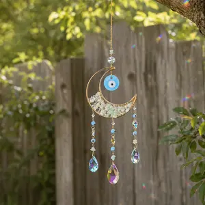 Crystal Sun Catcher 1PCS Evil Eye Suncatcher with Natural Stone Handmade Rainbow Maker for Indoor Outdoor Decor Window Bedroom Courtyard Garden Bless Gift