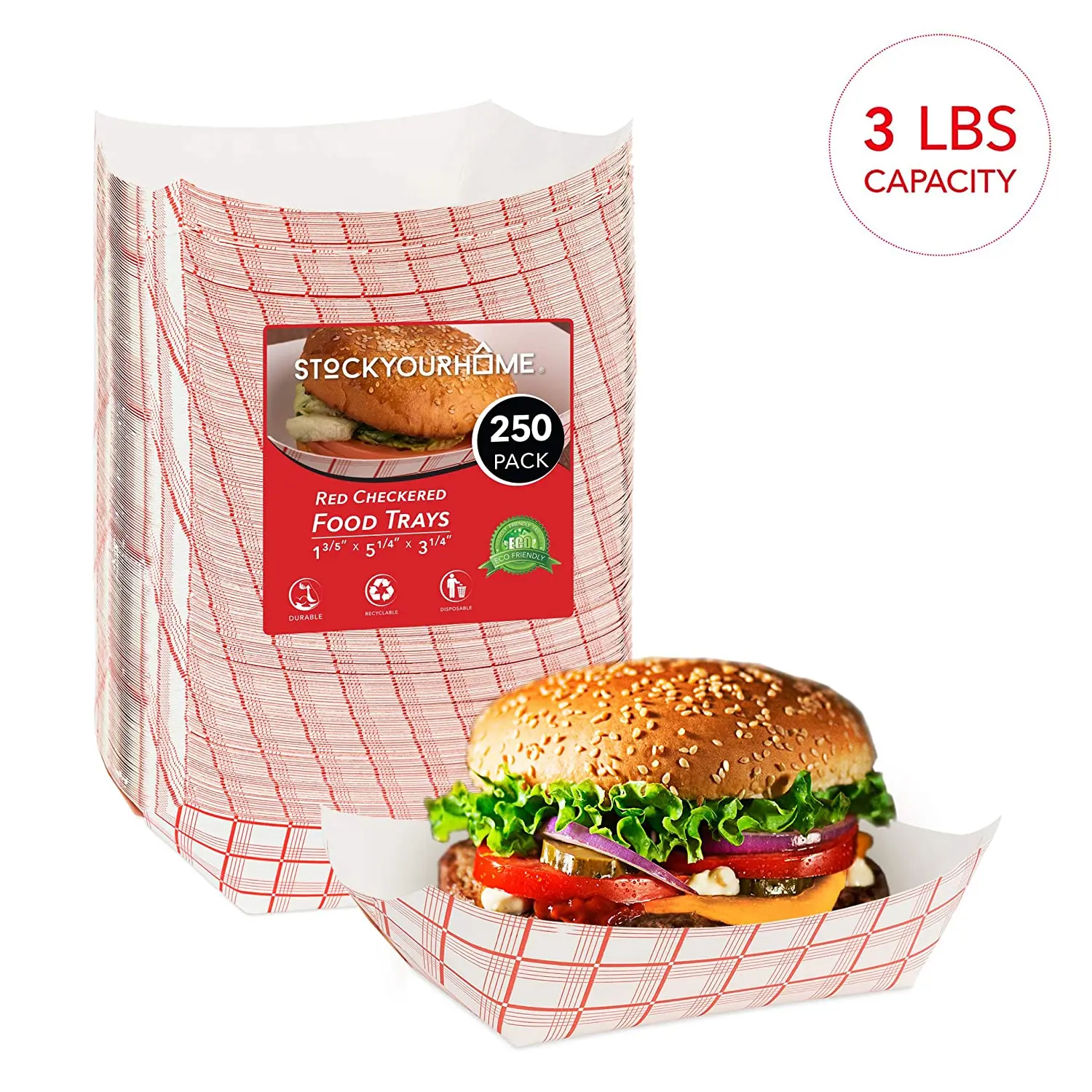 Large Paper Food Boats (250 Pack) 3 Lb Disposable Red & White Checkered Paper Food Trays, Eco Friendly Paper Food Trays, Serving Boats for Concession Food & Condiments, Paper Nacho Trays 5.75
