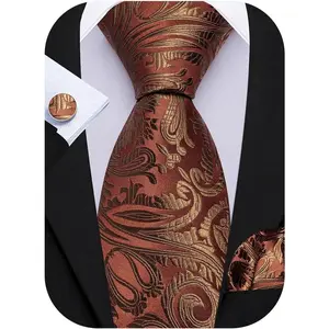 Paisley Tie Fashion Set Hanky Cufflinks Neckties for Men Woven Silk