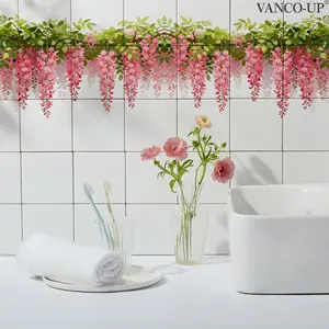 A new 2D flat spring hand-painted simulated rattan flower atmosphere wall sticker (30*90cm) - wall sticker for home living room, bedroom, entrance background decoration, self-adhesive, Floral Pattern Sticker, Decorative Stickers, N20518-KR