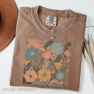 Comfort colors Boho Wildflower TShirt Summer , Soft Pastel Matisse Style Floral Tee, Oversized Tshirt C214