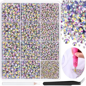 6800Pcs Hotfix Rhinestones for Clothing, Crystal AB 2-5mm Mixed Sizes Iron On Flatback Glass Gems, Bedazzling Crystals Rhinestones for Crafting Hats Shoes Fabric Decor Nail Art