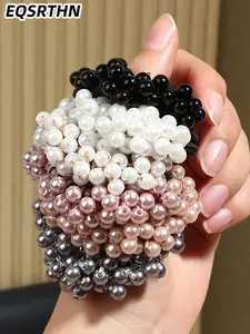 6 pieces of exquisite and versatile imitation pearl hair ring, luxurious style women's daily elastic hair ring, elegant and fashionable hair accessories, back of the head high ponytail ball head coil hair rope