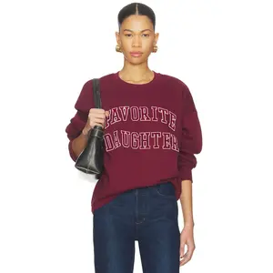 Favorite Daughter The Collegiate Embroidery Sweatshirt in Vino & Velvet Stone