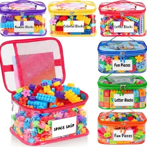 6 Pack Clear Toy Storage Bags, Kids Toy Organizer with Zipper, Waterproof PVC, Large Capacity for Puzzles, Blocks & Board Games, Easy Sorting with Labels