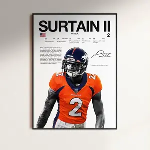 Patrick Surtain II Poster, NFL Wall Print, Football  NFL Poster Print, Sports Decor, Denver Broncos Poster, Football Gift (No Frame)