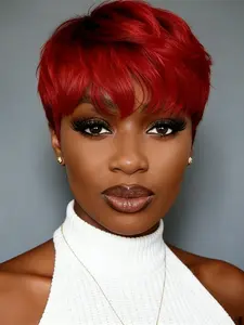 Pixie Cut Short Straight Human Hair Wig, Machine Made Pixie Wig for Women, Daily Party Use, Stylish Gift Wig, Color 1b30, Natural Looking Wig, Pixie Cut Wigs, Natural Scalp Wig