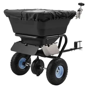 Tow-Behind Spreader for Lawn Care, 9.8-Foot Spreading Width, Broadcast Spreader With 10-Inch All-Terrain Tires, 85-Pound Hopper Capacity, Adjustable Flow Control, Spreader For Seed, Fertilizer, Ice Melt