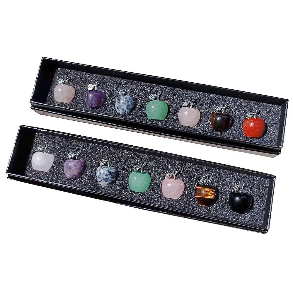 【Summerfinds】Joytutus 7-Piece Natural Crystal Apple Set, Hand-Carved Healing Crystals with Amethyst, Rose Quartz & Gift Box, Gemstone Decor for Home, Office & Car Dashboard