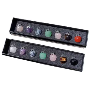 【Summer Survival】JOYTUTUS 7-Piece Natural Crystal Apple Set, Healing Amethyst & Rose Quartz Stones for Car Dashboard, Desk Decor & Spiritual Gift Ideas