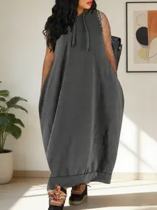 Women's Casual Loose-Fitting Long Dress, Casual Flattering Sleeveless Hooded Plain Color, Comfortable Summer Fashion, Perfect for Daily Wear