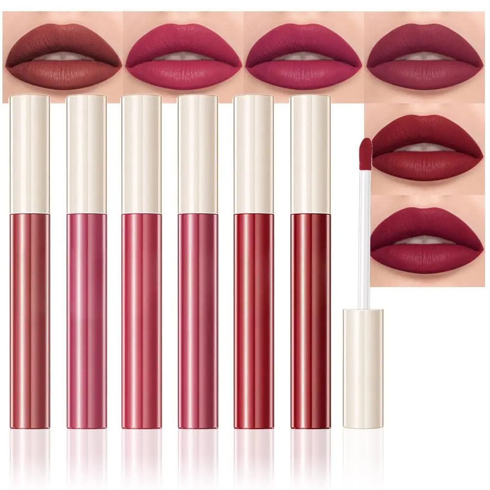 6Pcs Matte Liquid Lipstick Makeup Set,Purple Red Pink Brown Maroon Highly Pigmented Color Plumping Lip Gloss Long Lasting Waterproof Lip Stain Lip Gloss for Women Girls labiales matte