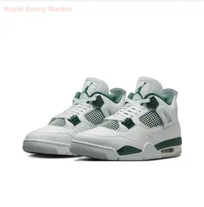Retro Mid-Top Basketball Shoes in White and Green with Breathable Mesh Panels and Visible Air Cushioning Unit