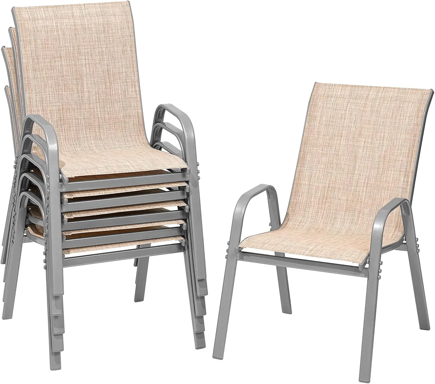ONBRILL Patio Chairs Set of 2/4/6, Easy Assembly Stackable Outdoor Dining Chairs with Wide Seat and Sturdy Metal Frame, Breathable All Weather Textilene Outdoor Chairs Set of 2/4/6 for Deck Pool Porch, Beige
