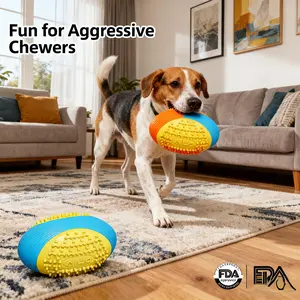 Rugby Ball Squeaky Dog Toy to Keep Them Busy, Dental Cleaning Chew Toy for Aggressive Chewers, Textured Durable TPR Rubber Ball for Teeth & Gum Health - Easy Grab & Throw Oval Shape, Interactive Fetch Toy for Puppy, Small, Medium, Large Dogs