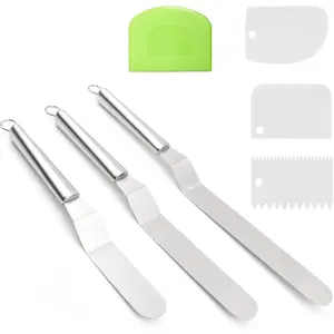 Offset Spatula Set with Dough Scraper and Cake Scraper Set, Stainless Steel Cake Icing Spatula for Baking, Professional Cake Decorating Spatula Icing Spreader with 6", 8", 10" Blade