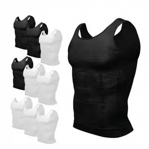 1/2/3/4 Pack Mens Compression Shirt Body Shaper Torso Support Chest Firming Shapewear Breathable Stretchy Underwear GYM Workout Fitness Activewear Plain Round Neck Sleeveless Top Daily Wear Sports Menswear Soft Athletic Vests