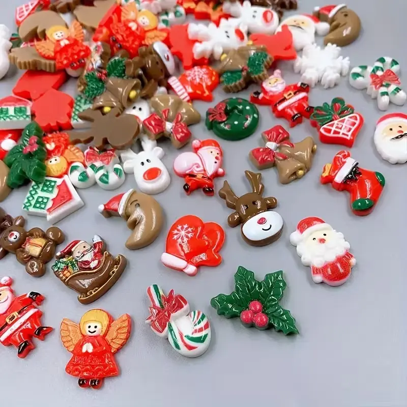120pcs Vibrant Christmas Resin Ornaments Mini Santa Claus Snowman Tree Bell for Crafting Scrapbooking DIY Projects Holiday Decorations Gift Giving Creative Expression Set custom pendant