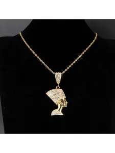 Diamond Encrusted Nefertiti Pendant Hip Hop Trendy Creative Necklace for Men Women Personality Jewelry Gift