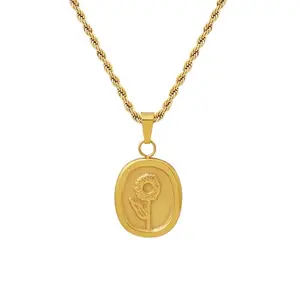 French Rose Necklace 316L Stainless Steel 18K Gold Plated Necklace