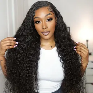 Karlami Hair 8x6 Glueless Wigs Deep Wave Human Hair Pre Plucked Pre Cut Lace Closure Wigs 5x5 Ready and Go Curly Lace Closure Wigs for Women Wet and Wavy Natural Hairline 180% Density