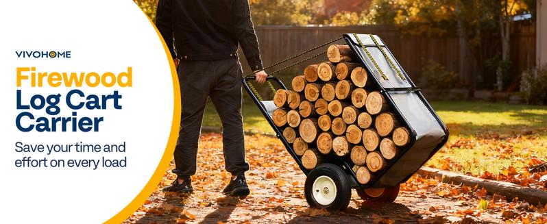VIVOHOME Firewood Log Cart Carrier with Rubber Wheels and 600D Oxford Cloth, 250-300 LBS Capacity Heavy Duty Steel Dolly Hauler, Rolling Wood Rack Storage Mover for Easy Transport Indoor Outdoor Use VIVOHOME Firewood Log Cart Carrier with Rubber Wheels and 600D Oxford Cloth, 250-300 LBS Capacity Heavy Duty Steel Dolly Hauler, Rolling Wood Rack Storage Mover for Easy Transport Indoor Outdoor Use