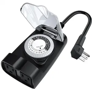 24 Hour Mechanical Outdoor Timer Outlet, Outdoor Timer for Lights, , 2 Grounded Outlets, 15A 1/2HP, Heavy Duty, ETL Listed